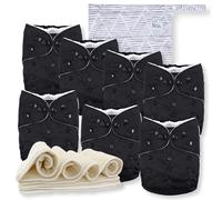 Nora's Nursery Cloth Diapers 7 Pack with 7 Inserts & 1 Wet Bag - Waterproof Cover, Washable, Reusable & One Size Adjustable Pocket Diapers for Newborns and Toddlers - Black Tie