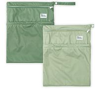 Nora's Nursery Wet Dry Bags with Two Zippered Pockets - Reusable and Washable Wet Bag for Swimming, Travel, Beach, Pool, Daycare, Cloth Nappies, Toiletries and Wet Swimsuits - 11x15 - Garden - 2 Pack