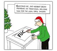 Norbert & Val, Funny Christmas Card for Friends, Christmas Eve and Norbert Began Preparing his Traditional Welcome!, Silly Xmas Card, Black, White & Green, 16 x 16 cms