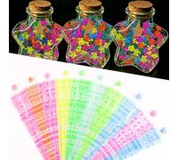 Norbiariz 210 Sheets Fluorescent Rose Star Origami Paper Strips Colorful Floral Lucky Star Folding Paper Double-Sided Love Pattern Paper for DIY Crafts Decorations