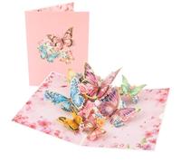 Norbiariz 3D Pop Up Cherry Blossom & Butterfly Birthday Day Cards with Envelope, Pink Floral Butterfly Girls Birthday Card, Ideal for Birthday cards, Mother’s Day or Thank You Gift