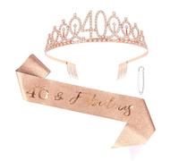 Norbiariz 40th Birthday Crown and Sash Set Rose Gold Decorations Hair Styling Accessories for Women Crystal Headbands Birthday Cake Topper Hairband Tiara