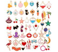 Norbiariz 50pcs Assorted Enamel Alloy Charms Mixed Summer Animal Fruit Floral Heart Star Castle Pendants for Bracelet Necklace Earrings Keychain Handmade DIY Jewelry Making Craft Supplies