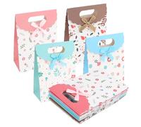 Norbiariz Assorted Floral Print Paper Small Gift Bags with Bow, 12 Pack Die-Cut Handle Gift Bags for Presents, Mini Gift Bags for Weddings Birthdays Celebrations