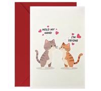 Norbiariz Cat Couple Hold My Hand Valentines Card with Envelope, Funny Valentines Cards for Him, Cute Romantic Anniversary Card for Anniversary Engagement Valentine's