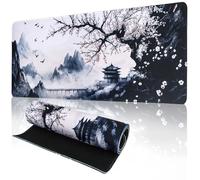 Norbiariz Chinese Ink Wash Landscape Extended Mouse Mat, Large Mouse Pad, Desk Mat with Cherry Blossom & Pagoda Design for Office Home