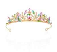 Norbiariz Colorful Opal Tiara Crown With 4 Gold Hairpins Womens Headband Princess Costume Elegant Round Crown For Girls Bridal Wedding Prom Birthday Party Tiaras For Women Hair Styling Accessories