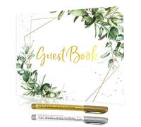 Norbiariz Eucalyptus Gold Geometric Guest Book with 2 Metallic Pens, Hardcover Sign in Visitors Book, Book for Wedding Planner, Showers Party & Events