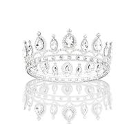 Norbiariz Silver Full Round Queen Crown for Women, Teardrop Crystal Rhinestone Bridal Tiara, Wedding Crown Headband for Bride Prom Birthday Party Pageant Costume