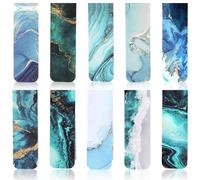 Norbiariz Teal & Blue Marble Magnetic Bookmark, 10 Pack Assorted Gold Foil Fluid Art Book Mark, Book Page Holder for Reading & Stationery