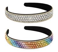 Norbiarz 2pcs Rhinestone Headbands Silver and Rainbow Headdresses Hair Accessories Headbands for Women Non Slip Headband Girls Fashion Cute Head Bands for Women's Hair Tiaras