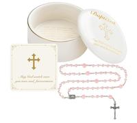 NORBU Baptism Gifts for Girl, My First Rosary with Ceramic Keepsake Box, Rosary for Kids, First Communion & Baby Dedication Gifts for Newborn Baby Boys Catholic Christening Gift, 29", Ceramic Plastic
