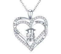 NORBU The Adventure Begins S925 Graduation Gifts for Her 2025, 5A CZ Graduation Cap, Double Heart Pendant Necklaces for Women, High School, College, Jewellery, Gift, Sterling Silver, Cubic Zirconia