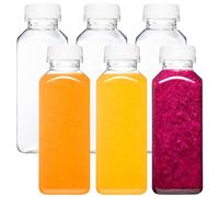 Norcalway 6pcs 12oz Plastic Juice Bottles with Caps, Reusable Juicing Bottles, Clear Drink Containers with Lids for Juicing, Smoothie and Other Beverages