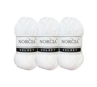 NORCIA Soft Velvet Yarn for Crocheting, Knitting, Amigurumi, Weaving, Craft (White, 3 Skeins)