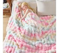 NORD ECO Fluffy Faux Fur Throw Blanket for Couch Sofa Bed, Cozy Soft Plush Faux Rabbit Fur Throw, Thick Warm Fuzzy Home Living Room Decorative Blanket, Gifts for Women & Men, 60x80 Inches, Rainbow