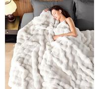 NORD ECO Fluffy Faux Fur Throw Blanket for Couch Sofa Bed, Cozy Soft Plush Faux Rabbit Fur Throw, Thick Warm Fuzzy Home Living Room Decorative Blanket, Gifts for Women & Men, 60x80 Inches, White