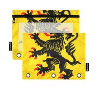 Nord Pas de Calais Flag 3 Ring Binder Pencil Pouch Zipper Binder Pencils Bags Fabric School Binders Clear Pockets Students 9.8" x 7.1", 2 Packs