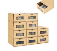 Nordara 10PCS Stackable Shoe Boxes Foldable Kraft Paper Storage Drawer in Brown Nordara Brown