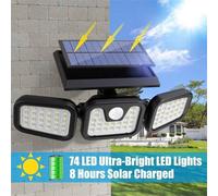 Nordara 3-Head 74LED Solar PIR Motion Sensor Garden Security Light UK in Black Nordara Black