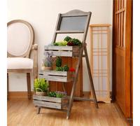 Nordara 3-Tier A-Frame Chalkboard Sign, Menu Board with Shelf & Plant Stand in Brown Nordara Brown