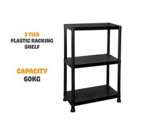 Nordara 3 Tier Plastic Shelving Home Storage in Black | Size: 0.6m2 Nordara Black 0.6m2