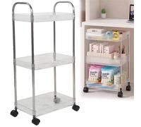 Nordara 3 Tier Storage Trolley Cart with Wheels Narrow Space Rolling Rack in Clear Nordara Clear