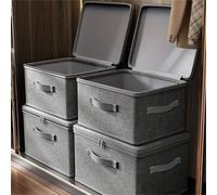 Nordara 3Pcs Large Foldable Canvas Storage Baskets With Lid in Grey Nordara Grey