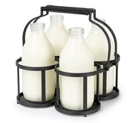 Nordara 4 Milk Bottle Holder, Doorstep Storage Rack Caddy for Jugs in Black Nordara Black