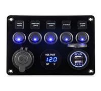 Nordara 5 Gang 12V 24V Blue LED Switch Panel Waterproof RV Boat in Black Nordara Black