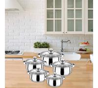 Nordara 5 Pack Stainless Steel Stock Pots 16-24cm with Lids in Silver | Size: 1000L Nordara Silver 1000L