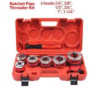 Nordara 6 Heads Pipe Threading Kit BSPT Thread Cutting Steel Threader Plumbers in Red Nordara Red