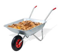 Nordara 65L Galvanised Metal Wheelbarrow 12" Pneumatic Tyre in Silver Nordara Silver