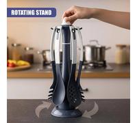 Nordara 6Pcs Kitchen Utensils Set Rotatable Stand Spatula Dishwasher Safe in Black Nordara Black