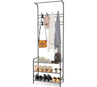 Nordara Black Coat Hat Stand 8 Hooks & 3-Tier Metal Shoe Rack Nordara Black