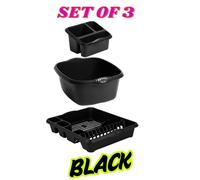 Nordara Black Large Dish Drainer 39cm Rectangular Bowl & Sink Tidy 3-Piece Set Nordara Black
