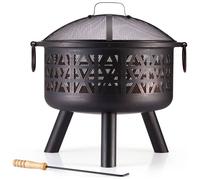 Nordara Geo-Style Fire Pit Bowl Outdoor Firepit with Spark Guard & Poker in Black | Size: 100 cm x 15 cm Nordara Black 100 cm x 15 cm