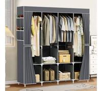 Nordara Grey Large Fabric Canvas Wardrobe with Rod Shelving Clothes Storage | Size: 0.6m2 Nordara Grey 0.6m2