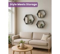 Nordara Grey Set of 3 Hexagon Floating Wall Hanging Shelf Honeycomb Storage Nordara Grey
