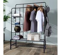 Nordara Heavy Duty Double Clothes Rail 120KG With Shelves & Shoe Rack in Black Nordara Black