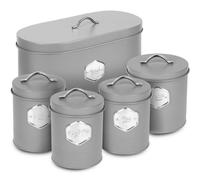 Nordara Kitchen Storage Canister Sugar Coffee Tea Airtight 5 Piece Set Grey Nordara Grey