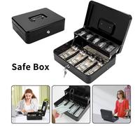 Nordara Large Lockable Metal Cash Box with Money Coin Note Security Lock in Black Nordara Black