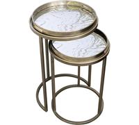 Nordara Set of 2 Nesting Round Side Tables Silver with Marble Effect Top Tray Nordara Silver