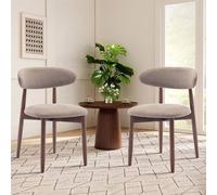 Nordara Set of 2 Solid Wood Upholstered Dining Chair, Cam Fabric Curved Back in Grey Nordara Grey