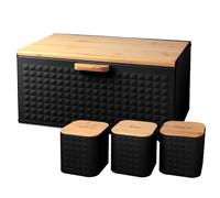 Nordara Set of 4 Tea Coffee Sugar Canisters & Bread Bin Storage Set in Black Nordara Black
