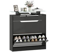 Nordara Shoe Cabinet with 3 Drawers, High Gloss Front Panels, Glass Top Black | Size: 120 cm x 60 cm Nordara Black 120 cm x 60 cm