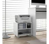 Nordara white 2-Tier Printer Stand on Wheels 3 Compartments Desktop Table Nordara White