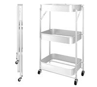 Nordara White 3 Tier Metal Folding Handcart Storage Rolling Rack Nordara White