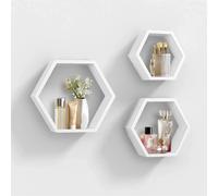 Nordara White Set of 3 Hexagon Floating Wall Hanging Shelf Honeycomb Storage Nordara White
