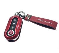 Nordecco Glossy Key Fob Case Compatible with Fiat 500C 500-500L Abarth Grande Punto Brava Panda Stilo Linea (Red Key Ring, Red Case)